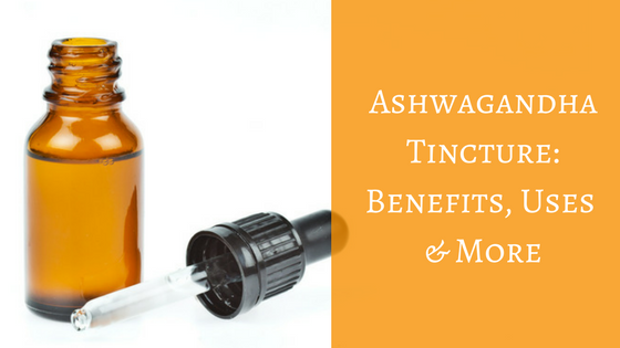 glass bottle of ashwagandha tincture with dropper